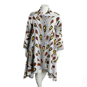 Vintage Women's Step In Style‎ African Peacock Long Tunic Art Wear Colorful Sz M